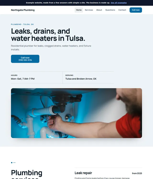 A sample plumbing website