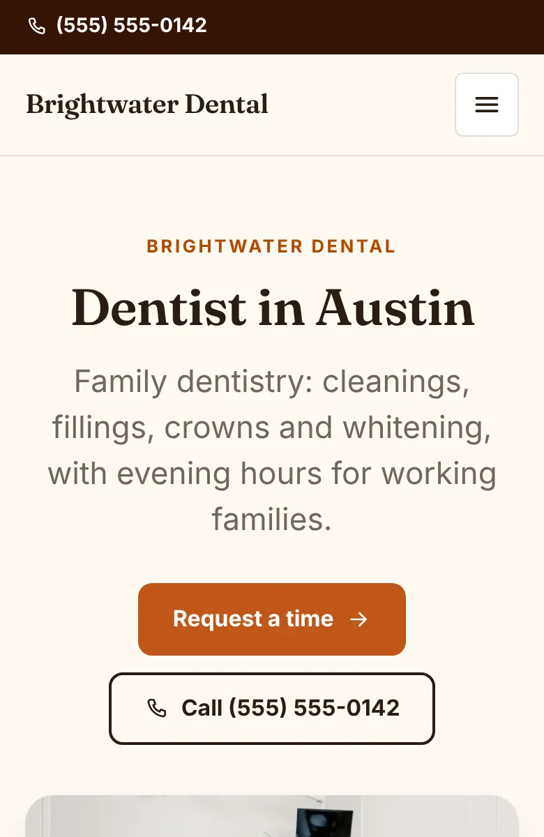 Sample dental practice website on a phone