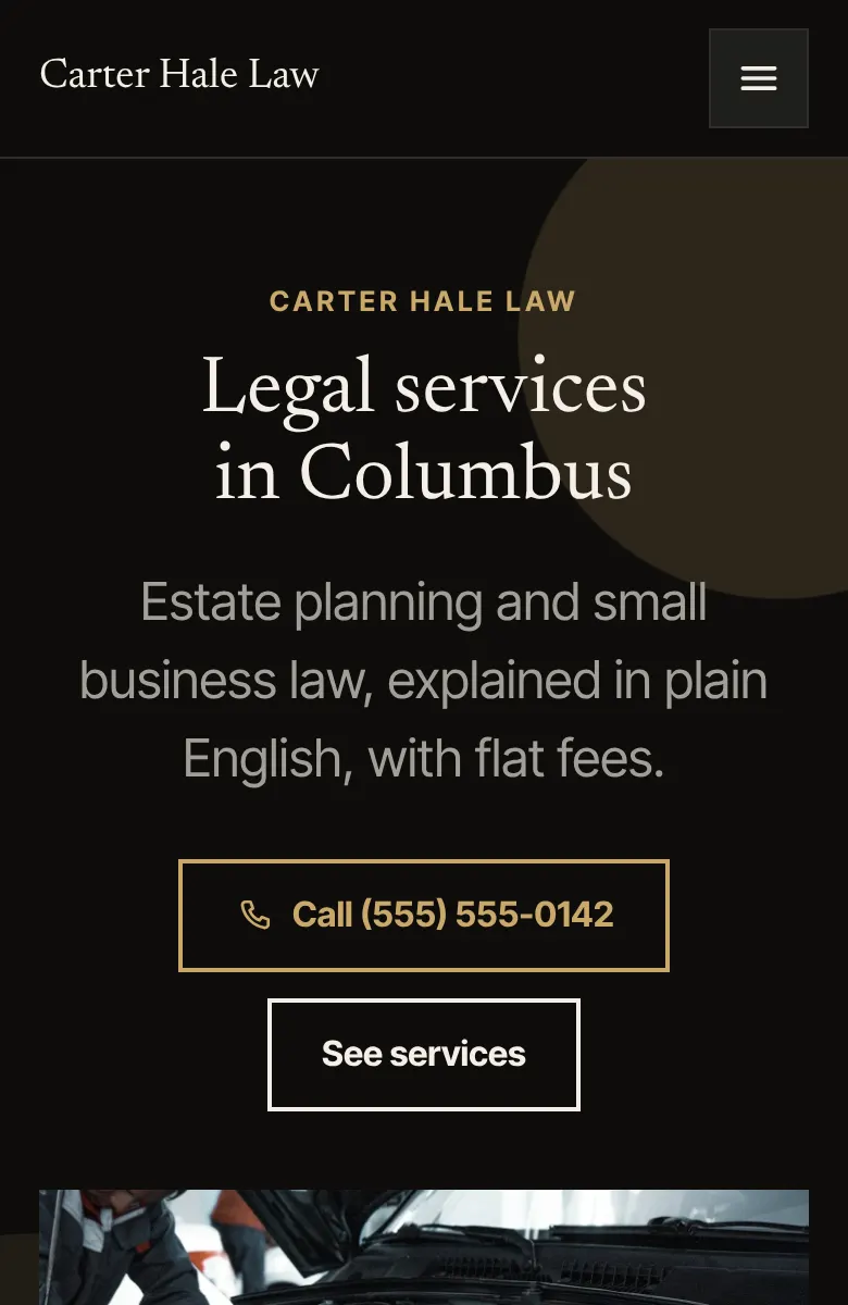 Sample law office website on a phone