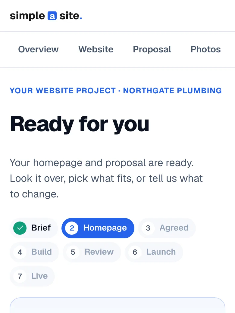 A client's project page on a phone, where changes are asked for and photos sent