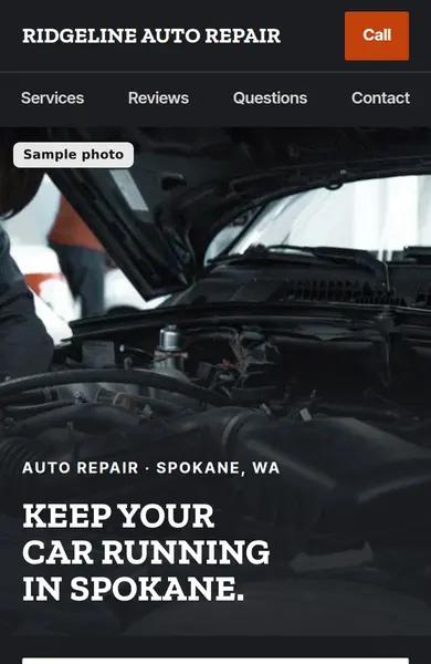 Sample auto repair website on a phone