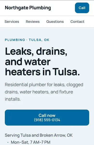 Sample plumbing website on a phone